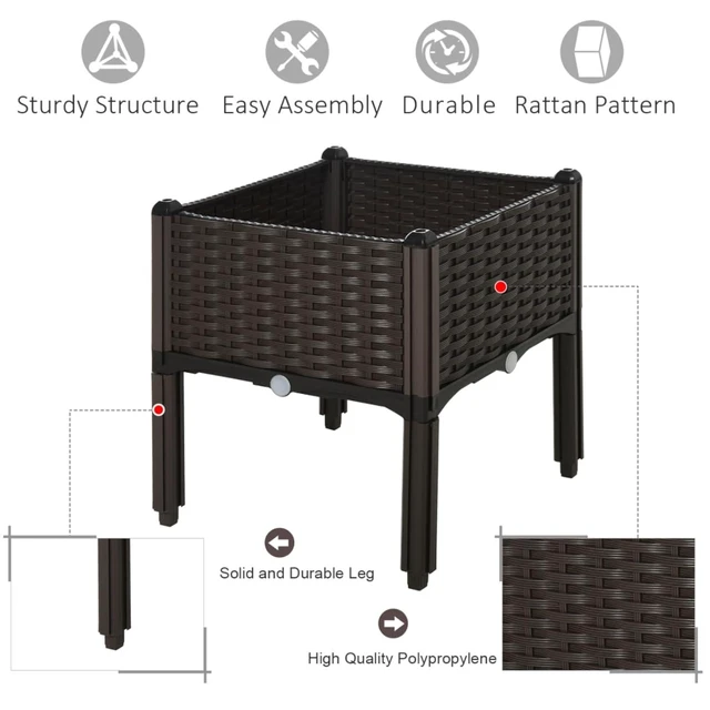 Alt view image 6 of 7 - Hassyee Plastic Raised Garden Bed with Legs and Drainage Holes for Backyard, Lawn, Outdoor Planter Box with Self-Watering Disk for Growing Flowers, Plants, Vegetables