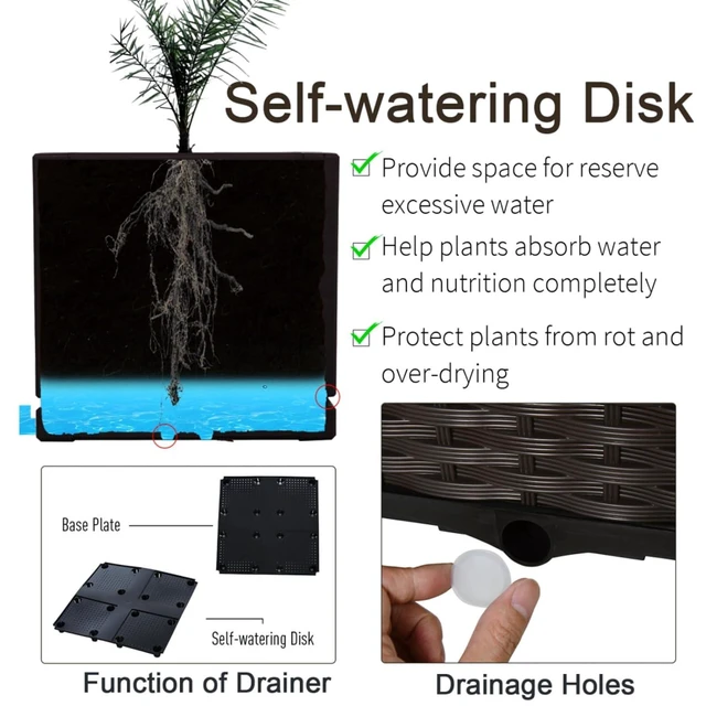Alt view image 7 of 7 - Hassyee Plastic Raised Garden Bed with Legs and Drainage Holes for Backyard, Lawn, Outdoor Planter Box with Self-Watering Disk for Growing Flowers, Plants, Vegetables