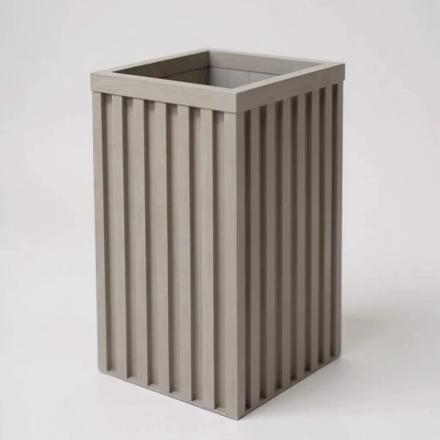 Alt view image 2 of 6 - Hassyee Square Grove Column Planter with Internal Tray and Wood-Like Surface for Backyard, Lawn, Outdoor Flower Pot with Lightweight Aluminum Frame for Growing Flowers, Plants (Brown Grey)