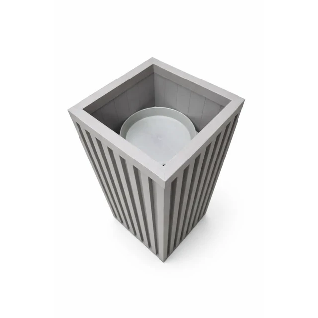 Alt view image 4 of 6 - Hassyee Square Grove Column Planter with Internal Tray and Wood-Like Surface for Backyard, Lawn, Outdoor Flower Pot with Lightweight Aluminum Frame for Growing Flowers, Plants (Brown Grey)