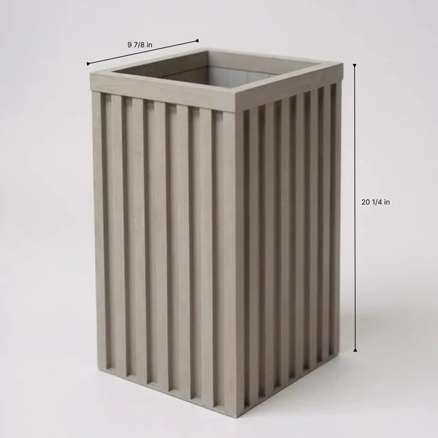 Alt view image 5 of 6 - Hassyee Square Grove Column Planter with Internal Tray and Wood-Like Surface for Backyard, Lawn, Outdoor Flower Pot with Lightweight Aluminum Frame for Growing Flowers, Plants (Brown Grey)