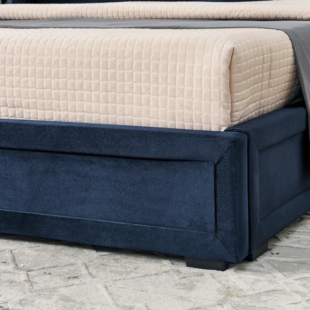 Alt view image 6 of 7 - King Size Modern Storage Platform Bed Frame, Panel Bed Mattress Foundation with Velvet Bookcases Headboard and Slat Support for Guest Room Apartment Bedroom, No Box Spring Needed (Dark Blue King)