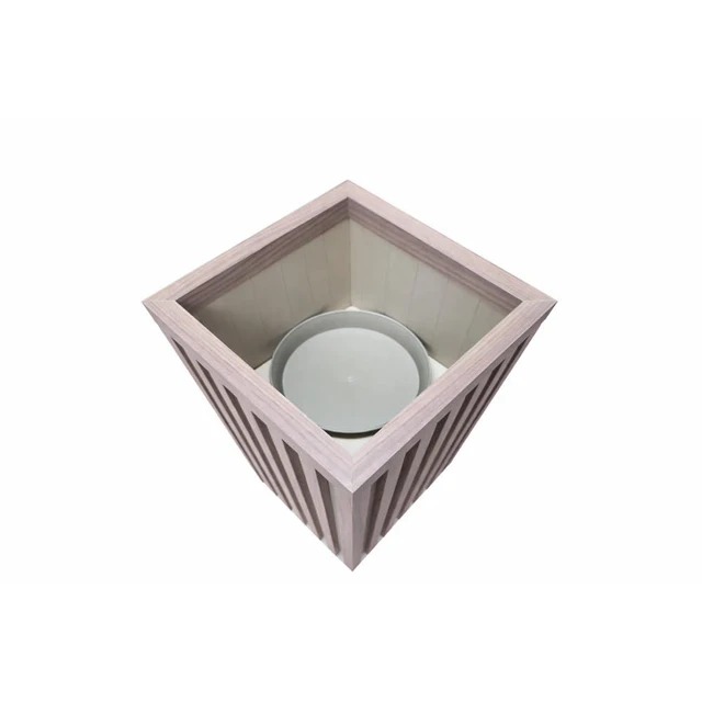 Alt view image 5 of 7 - Hassyee Square Grove Column Planter with Internal Tray and Wood-Like Surface for Backyard, Lawn, Outdoor Flower Pot with Lightweight Aluminum Frame for Growing Flowers, Plants (Ash Brown)