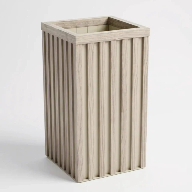 Alt view image 2 of 7 - Hassyee Square Grove Column Planter with Internal Tray and Wood-Like Surface for Backyard, Lawn, Outdoor Flower Pot with Lightweight Aluminum Frame for Growing Flowers, Plants (Ash Brown)