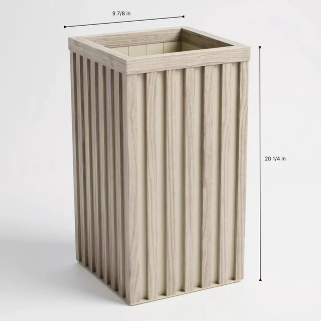 Alt view image 7 of 7 - Hassyee Square Grove Column Planter with Internal Tray and Wood-Like Surface for Backyard, Lawn, Outdoor Flower Pot with Lightweight Aluminum Frame for Growing Flowers, Plants (Ash Brown)
