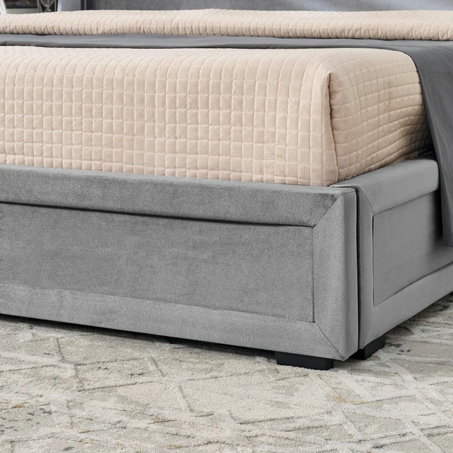 Alt view image 7 of 7 - Hassyee King Size Modern Storage Platform Bed Frame, Panel Bed Mattress Foundation with Velvet Bookcases Headboard and Slat Support for Guest Room Apartment Bedroom, No Box Spring Needed (Gray King)