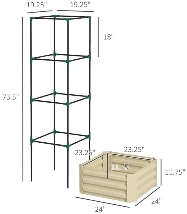 Alt view image 3 of 7 - Hassyee Galvanized Raised Garden Bed with Trellis and Open Bottom Design for Growing Flowers, Plants, Outdoor Metal Planter Box with Flat Edging Design for Backyard, Park, Lawn