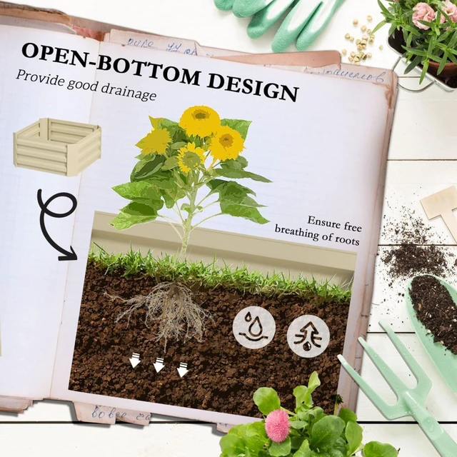 Alt view image 5 of 7 - Hassyee Galvanized Raised Garden Bed with Trellis and Open Bottom Design for Growing Flowers, Plants, Outdoor Metal Planter Box with Flat Edging Design for Backyard, Park, Lawn