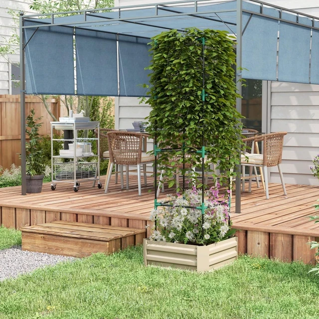 Alt view image 7 of 7 - Hassyee Galvanized Raised Garden Bed with Trellis and Open Bottom Design for Growing Flowers, Plants, Outdoor Metal Planter Box with Flat Edging Design for Backyard, Park, Lawn