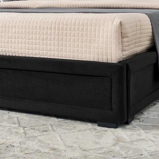 Alt view image 7 of 7 - Hassyee Queen Size Modern Platform Bed Frame, Panel Bedframe Mattress Base with Side Bookcases & Drawer, Storage Bed with Velvet Headboard for Master Bedroom Guest Room Apartment (Black Queen)