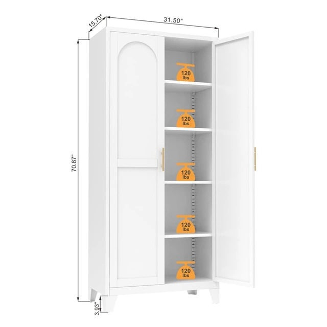 Alt view image 2 of 7 - Hassyee Minimally Designed Kitchen Pantry, Equipped with Adjustable Shelves, Durable Steel Frame, Double Door Design,Multi Functional Pantry,Suitable for Dining Rooms (71'' +White)