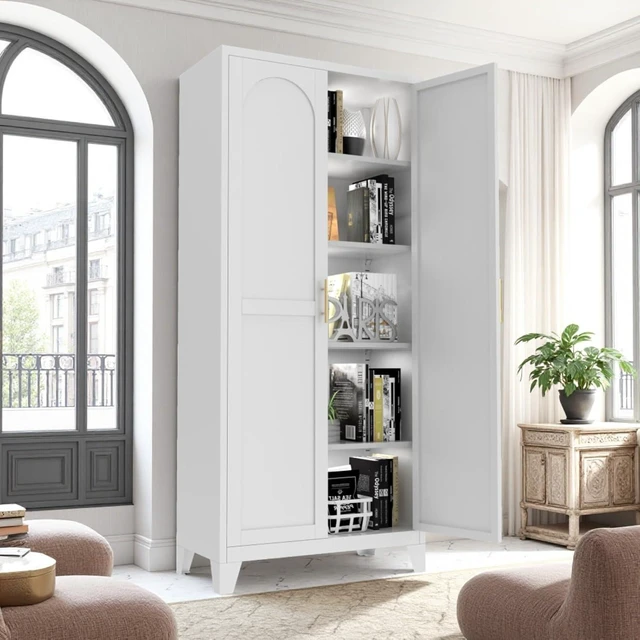 Alt view image 3 of 7 - Hassyee Minimally Designed Kitchen Pantry, Equipped with Adjustable Shelves, Durable Steel Frame, Double Door Design,Multi Functional Pantry,Suitable for Dining Rooms (71'' +White)