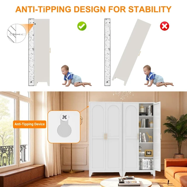 Alt view image 7 of 7 - Hassyee Minimally Designed Kitchen Pantry, Equipped with Adjustable Shelves, Durable Steel Frame, Double Door Design,Multi Functional Pantry,Suitable for Dining Rooms (71'' +White)