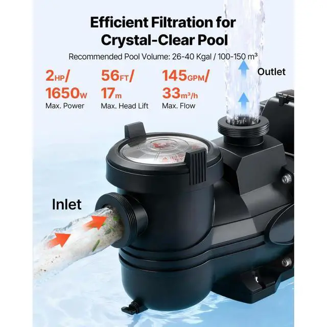 Alt view image 3 of 7 - Energy-Saving Pool Pump with 89% Less Power Use for In-Ground and Above Ground Pools, Smart APP-Controlled Pool Pump with 1000-2900 RPM Speed Range and 4 Preset Modes for Efficient Filtration