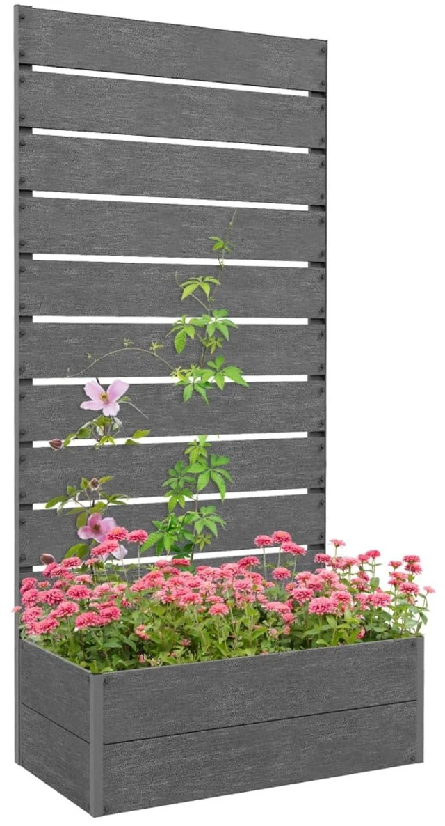 Alt view image 2 of 7 - Hassyee Raised Garden Bed with Trellis for Climbing Plants, Vegetables, Outdoor Wooden Planter Box with Bottom Drainage Gap and Wood-Plastic Board for Lawn, Backyard, Poolside