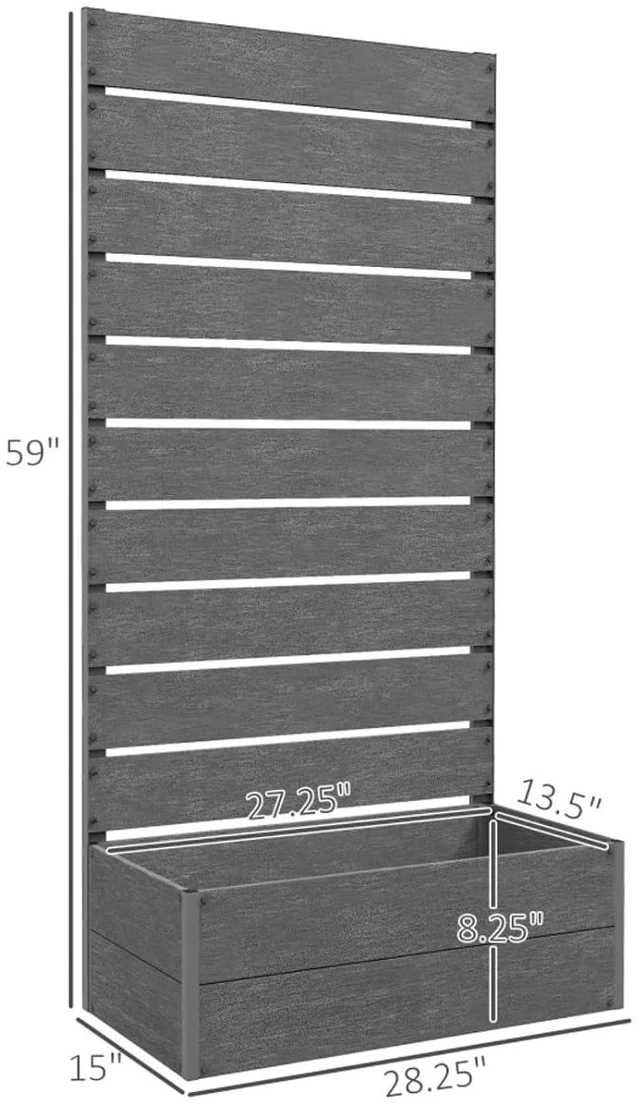 Alt view image 3 of 7 - Hassyee Raised Garden Bed with Trellis for Climbing Plants, Vegetables, Outdoor Wooden Planter Box with Bottom Drainage Gap and Wood-Plastic Board for Lawn, Backyard, Poolside