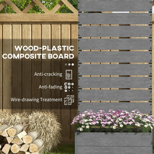 Alt view image 5 of 7 - Hassyee Raised Garden Bed with Trellis for Climbing Plants, Vegetables, Outdoor Wooden Planter Box with Bottom Drainage Gap and Wood-Plastic Board for Lawn, Backyard, Poolside