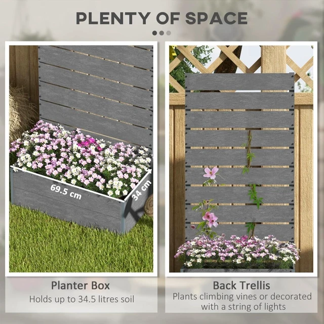 Alt view image 4 of 7 - Hassyee Raised Garden Bed with Trellis for Climbing Plants, Vegetables, Outdoor Wooden Planter Box with Bottom Drainage Gap and Wood-Plastic Board for Lawn, Backyard, Poolside