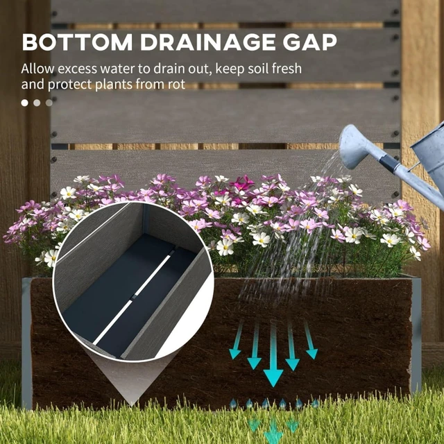 Alt view image 6 of 7 - Hassyee Raised Garden Bed with Trellis for Climbing Plants, Vegetables, Outdoor Wooden Planter Box with Bottom Drainage Gap and Wood-Plastic Board for Lawn, Backyard, Poolside