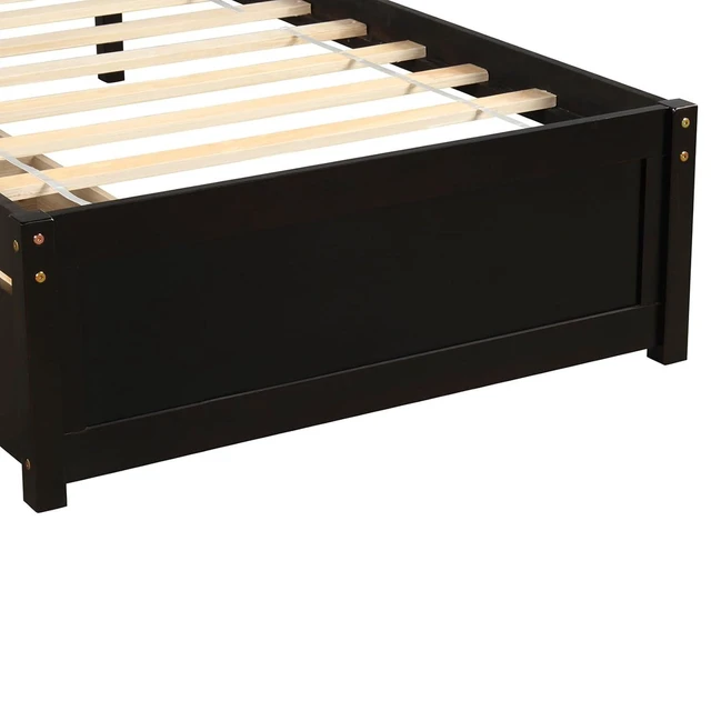 Alt view image 4 of 7 - Hassyee Twin Size Wooden Platform Bed Frame with Headboard, Storage Bed with 2 Drawers, Mattress Base with Slats Support for Master Bedroom Guest Room, No Box Spring Needed (Espresso Twin)