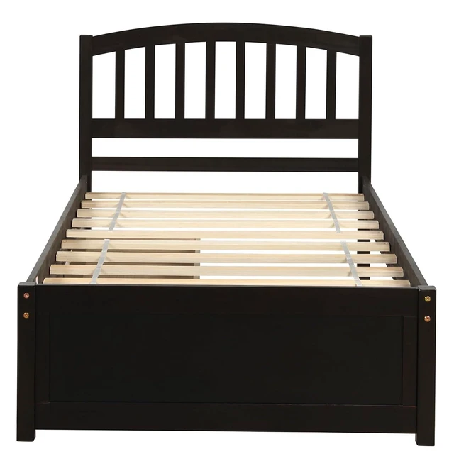 Alt view image 3 of 7 - Hassyee Twin Size Wooden Platform Bed Frame with Headboard, Storage Bed with 2 Drawers, Mattress Base with Slats Support for Master Bedroom Guest Room, No Box Spring Needed (Espresso Twin)