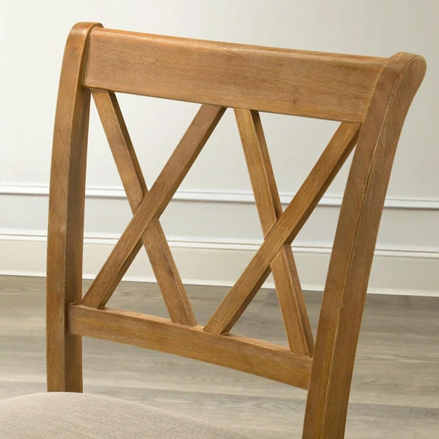 Alt view image 7 of 7 - Hassyee 5-Piece Solid Wood Dinner Table Set with Round Table and 4 X-Back Chairs for 4, Farmhouse Kitchen Set with Beautiful Cross-Buck Pedestal Base for Family Gatherings