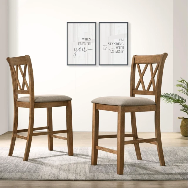 Alt view image 5 of 7 - Hassyee 5-Piece Solid Wood Dinner Table Set with Round Table and 4 X-Back Chairs for 4, Farmhouse Kitchen Set with Beautiful Cross-Buck Pedestal Base for Family Gatherings