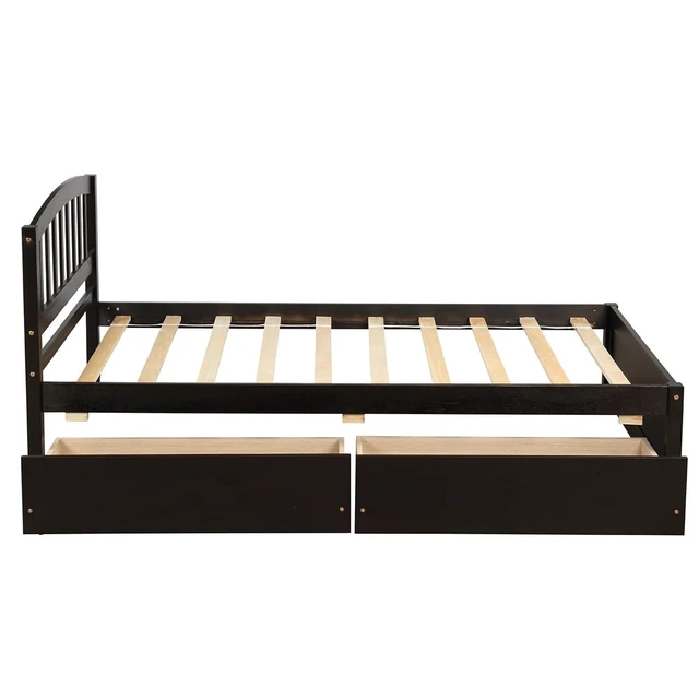 Alt view image 5 of 7 - Hassyee Twin Size Wooden Platform Bed Frame with Headboard, Storage Bed with 2 Drawers, Mattress Base with Slats Support for Master Bedroom Guest Room, No Box Spring Needed (Espresso Twin)