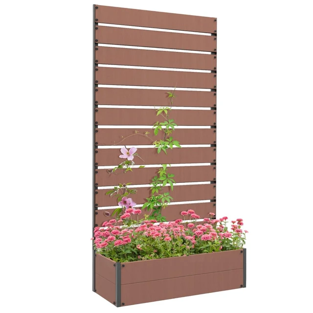 Alt view image 2 of 7 - Hassyee Light Brown Raised Garden Bed with Trellis and Bottom Drainage Gap for Growing Flowers, Plants, Outdoor Planter Box with Wood-Plastic Board for Backyard, Park, Lawn