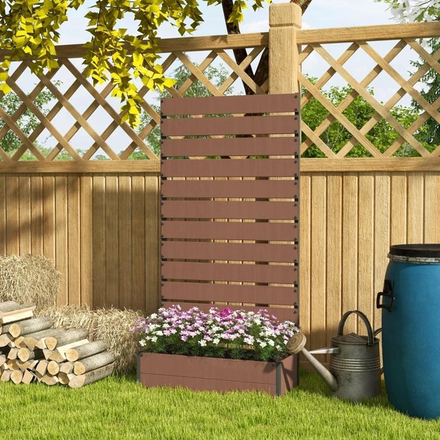 Main image of Hassyee Light Brown Raised Garden Bed with Trellis and Bottom Drainage Gap for Growing Flowers, Plants, Outdoor Planter Box with Wood-Plastic Board for Backyard, Park, Lawn