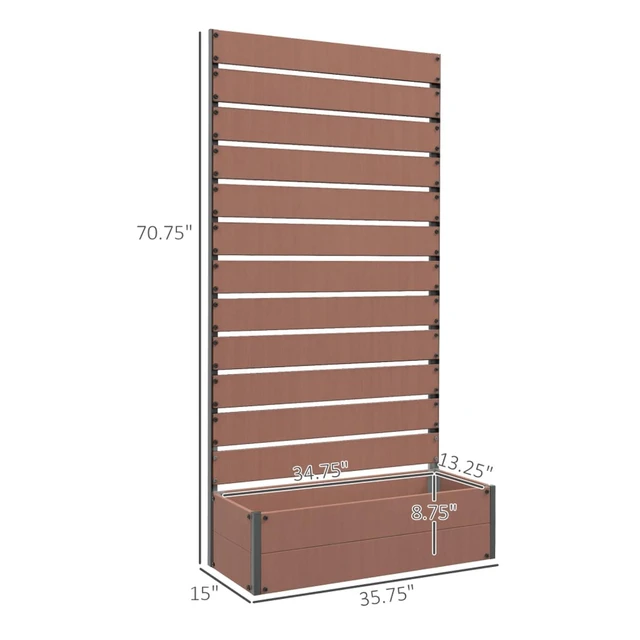 Alt view image 3 of 7 - Hassyee Light Brown Raised Garden Bed with Trellis and Bottom Drainage Gap for Growing Flowers, Plants, Outdoor Planter Box with Wood-Plastic Board for Backyard, Park, Lawn
