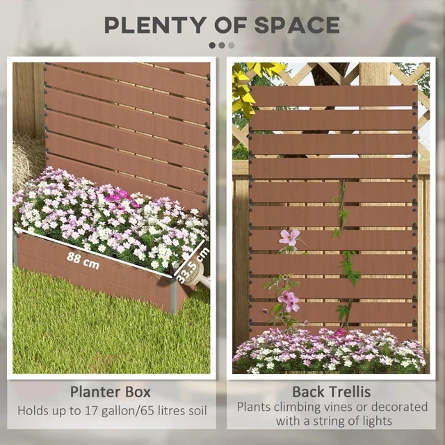 Alt view image 4 of 7 - Hassyee Light Brown Raised Garden Bed with Trellis and Bottom Drainage Gap for Growing Flowers, Plants, Outdoor Planter Box with Wood-Plastic Board for Backyard, Park, Lawn