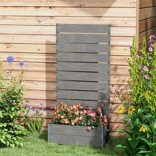 Alt view image 7 of 7 - Hassyee Raised Garden Bed with Trellis for Climbing Plants, Vegetables, Outdoor Wooden Planter Box with Bottom Drainage Gap and Wood-Plastic Board for Lawn, Backyard, Poolside
