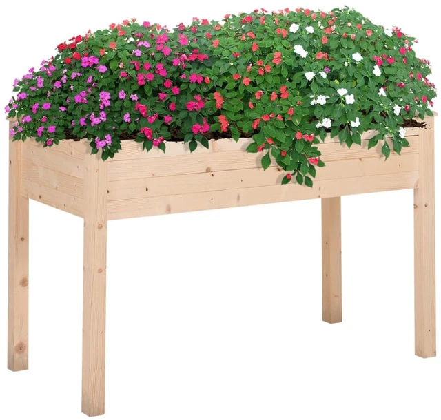 Alt view image 2 of 7 - Hassyee Raised Garden Bed with Legs and Bed Liner for Backyard, Park, Outdoor Wooden Planter Box with Drainage Holes and Elevated Design for Growing Vegetables, Flowers