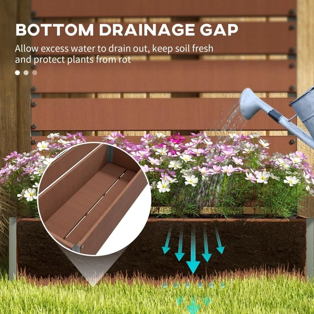 Alt view image 6 of 7 - Hassyee Light Brown Raised Garden Bed with Trellis and Bottom Drainage Gap for Growing Flowers, Plants, Outdoor Planter Box with Wood-Plastic Board for Backyard, Park, Lawn