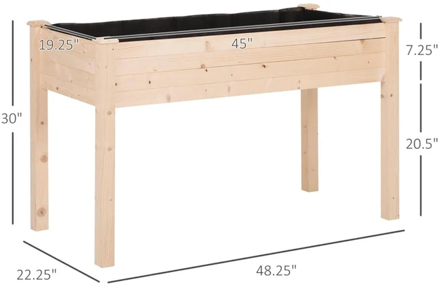 Alt view image 3 of 7 - Hassyee Raised Garden Bed with Legs and Bed Liner for Backyard, Park, Outdoor Wooden Planter Box with Drainage Holes and Elevated Design for Growing Vegetables, Flowers