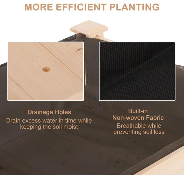 Alt view image 7 of 7 - Hassyee Raised Garden Bed with Legs and Bed Liner for Backyard, Park, Outdoor Wooden Planter Box with Drainage Holes and Elevated Design for Growing Vegetables, Flowers