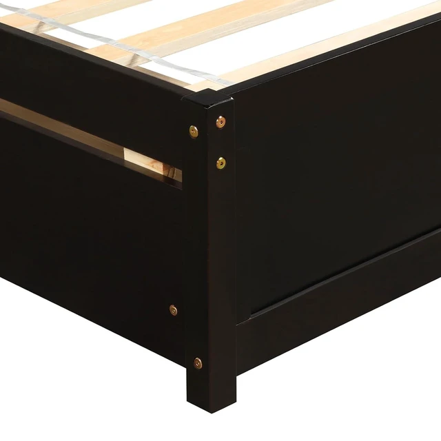 Alt view image 6 of 7 - Hassyee Twin Size Wooden Platform Bed Frame with Headboard, Storage Bed with 2 Drawers, Mattress Base with Slats Support for Master Bedroom Guest Room, No Box Spring Needed (Espresso Twin)