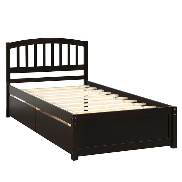 Alt view image 7 of 7 - Hassyee Twin Size Wooden Platform Bed Frame with Headboard, Storage Bed with 2 Drawers, Mattress Base with Slats Support for Master Bedroom Guest Room, No Box Spring Needed (Espresso Twin)