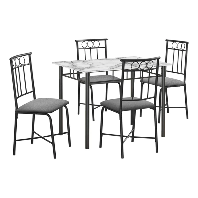 Alt view image 2 of 7 - Hassyee 5-Piece Contemporary Dining Sets with Faux Marble Tabletop and 4 Chairs for Tavern Pub Bistro Home Restaurant, Rectangular Kitchen Set with Metal Frame & Elegant Backrest for 4