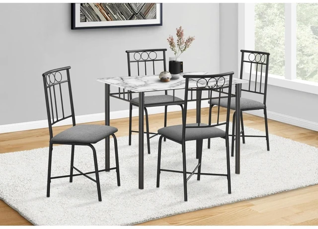 Main image of Hassyee 5-Piece Contemporary Dining Sets with Faux Marble Tabletop and 4 Chairs for Tavern Pub Bistro Home Restaurant, Rectangular Kitchen Set with Metal Frame & Elegant Backrest for 4