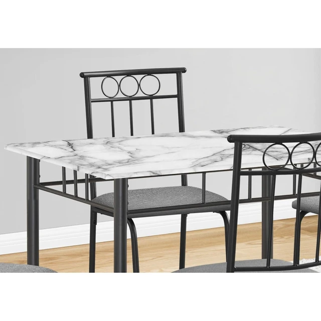Alt view image 3 of 7 - Hassyee 5-Piece Contemporary Dining Sets with Faux Marble Tabletop and 4 Chairs for Tavern Pub Bistro Home Restaurant, Rectangular Kitchen Set with Metal Frame & Elegant Backrest for 4