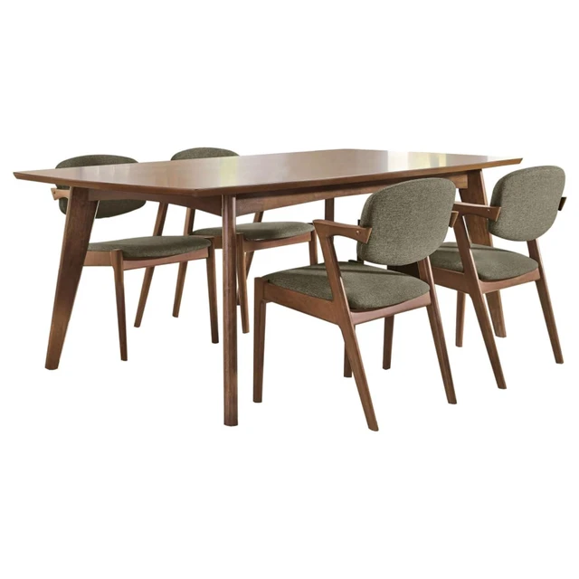 Alt view image 2 of 7 - Hassyee 5-Piece Rustic Kitchen Set with Rectangular Table and 4 Fabric Upholstered Chairs for Small Places, Mid-Century Dining Sets with Sturdy Wood Frame for Dining Room