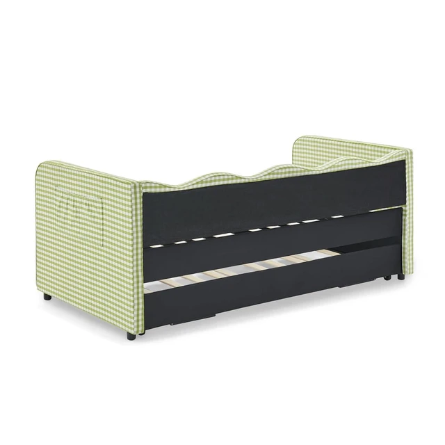 Alt view image 4 of 7 - Hassyee Twin Size Upholstered Daybed, Convertible Captain's Bed with PullOut Trundle & Side Storage Pockets, Platform Beds for Multiple Room Layouts and SmallSpace Living (Green Twin)