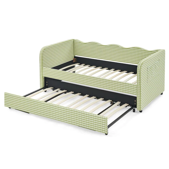 Alt view image 5 of 7 - Hassyee Twin Size Upholstered Daybed, Convertible Captain's Bed with PullOut Trundle & Side Storage Pockets, Platform Beds for Multiple Room Layouts and SmallSpace Living (Green Twin)