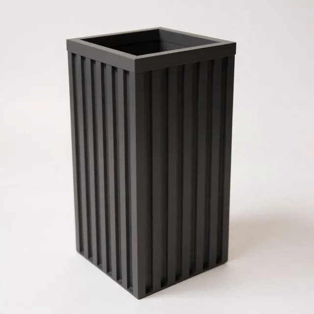 Alt view image 7 of 7 - Hassyee Square Grove Column Planter with Internal Tray and Wood-Like Surface for Backyard, Lawn, Outdoor Flower Pot with Lightweight Aluminum Frame for Growing Flowers, Plants (Dark Brown)