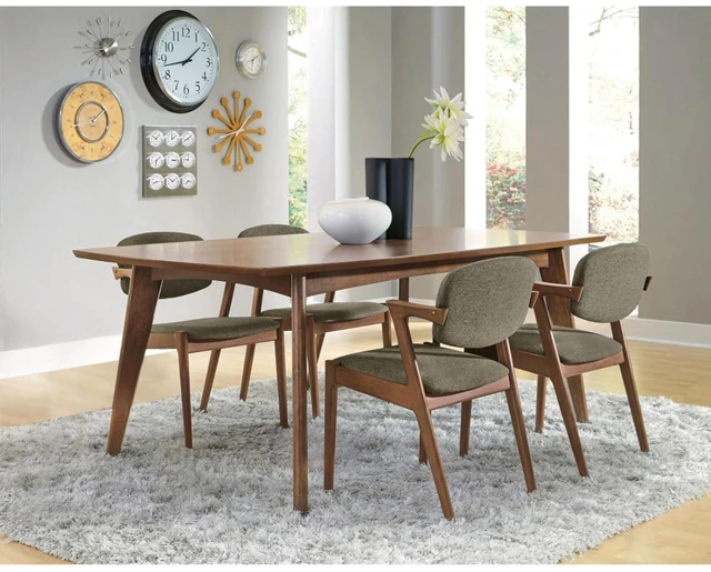 Main image of Hassyee 5-Piece Rustic Kitchen Set with Rectangular Table and 4 Fabric Upholstered Chairs for Small Places, Mid-Century Dining Sets with Sturdy Wood Frame for Dining Room