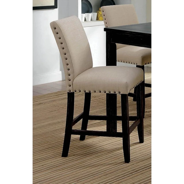Alt view image 3 of 7 - Hassyee 5-Piece Dining Sets with Square Table and 4 Fabric Upholstered Chairs for Tavern Pub Bistro Home Restaurant, Vintage Kitchen Set with Nailhead Trim & Curved Backrest for 4
