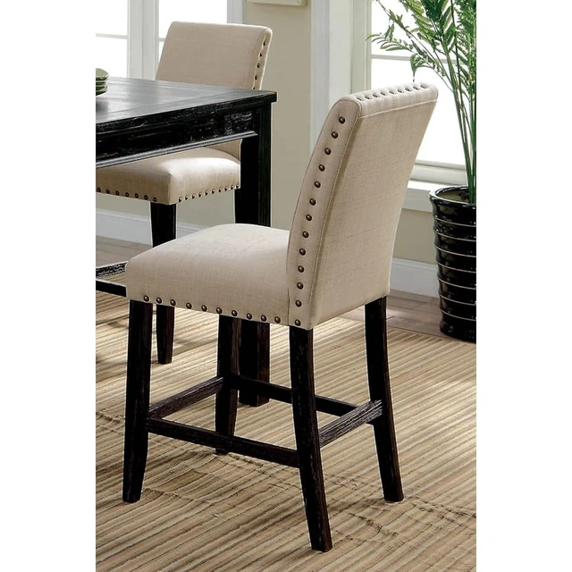 Alt view image 4 of 7 - Hassyee 5-Piece Dining Sets with Square Table and 4 Fabric Upholstered Chairs for Tavern Pub Bistro Home Restaurant, Vintage Kitchen Set with Nailhead Trim & Curved Backrest for 4
