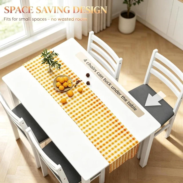 Alt view image 4 of 7 - Hassyee 5-Piece Dining Sets with Rectangular Table and 4 Ladder Back Chairs for Tavern Pub Bistro Home Restaurant, Farmhouse Kitchen Set with MDF Tabletop & Wood Frame for 4 (Gray)